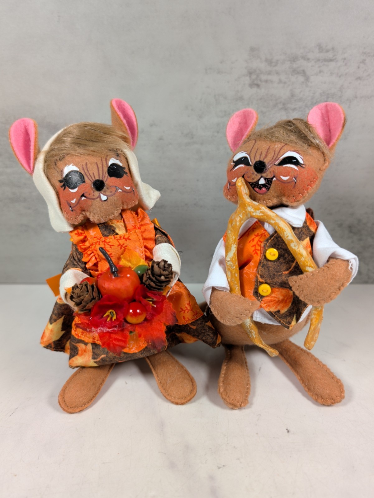 2017 Annalee Thanksgiving Autumn Fall Boy & Girl Mouse Figurine Set of 2