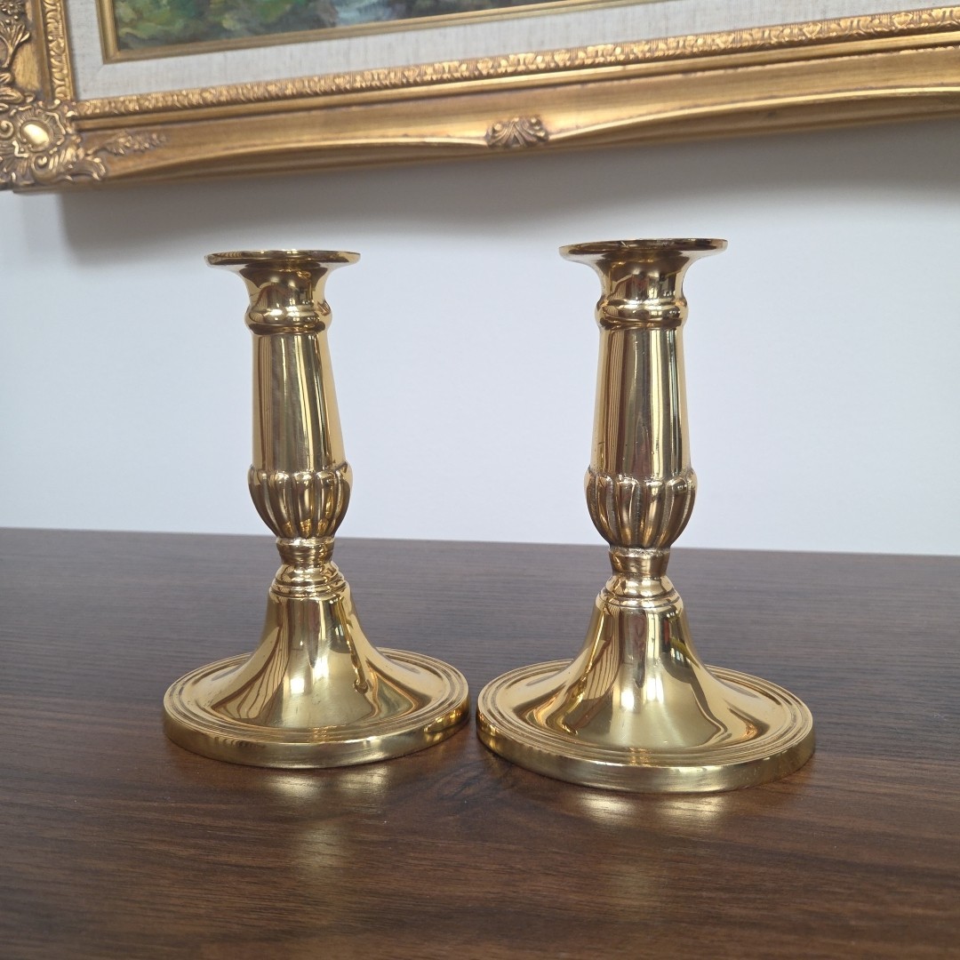 Pair Of Vintage Brass Candlesticks Elegant Neoclassical Design England 6.25\ Pair Of Vintage Brass Candlesticks Elegant Neoclassical Design England 6.25\