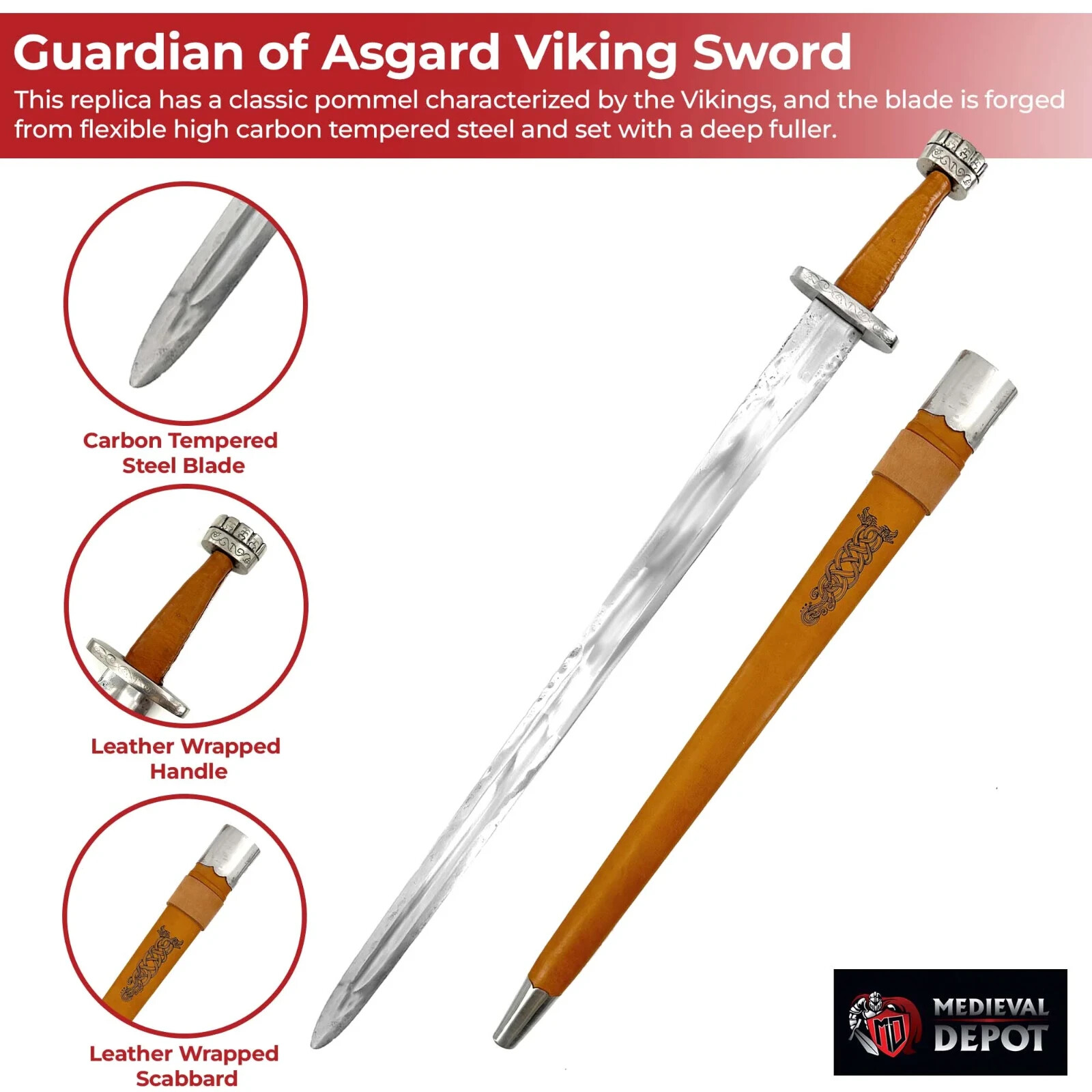 Functional Medieval Guardian of Asgard Viking Replica Sword - Spring Overall 38\ Functional Medieval Guardian of Asgard Viking Replica Sword - Spring Overall 38\