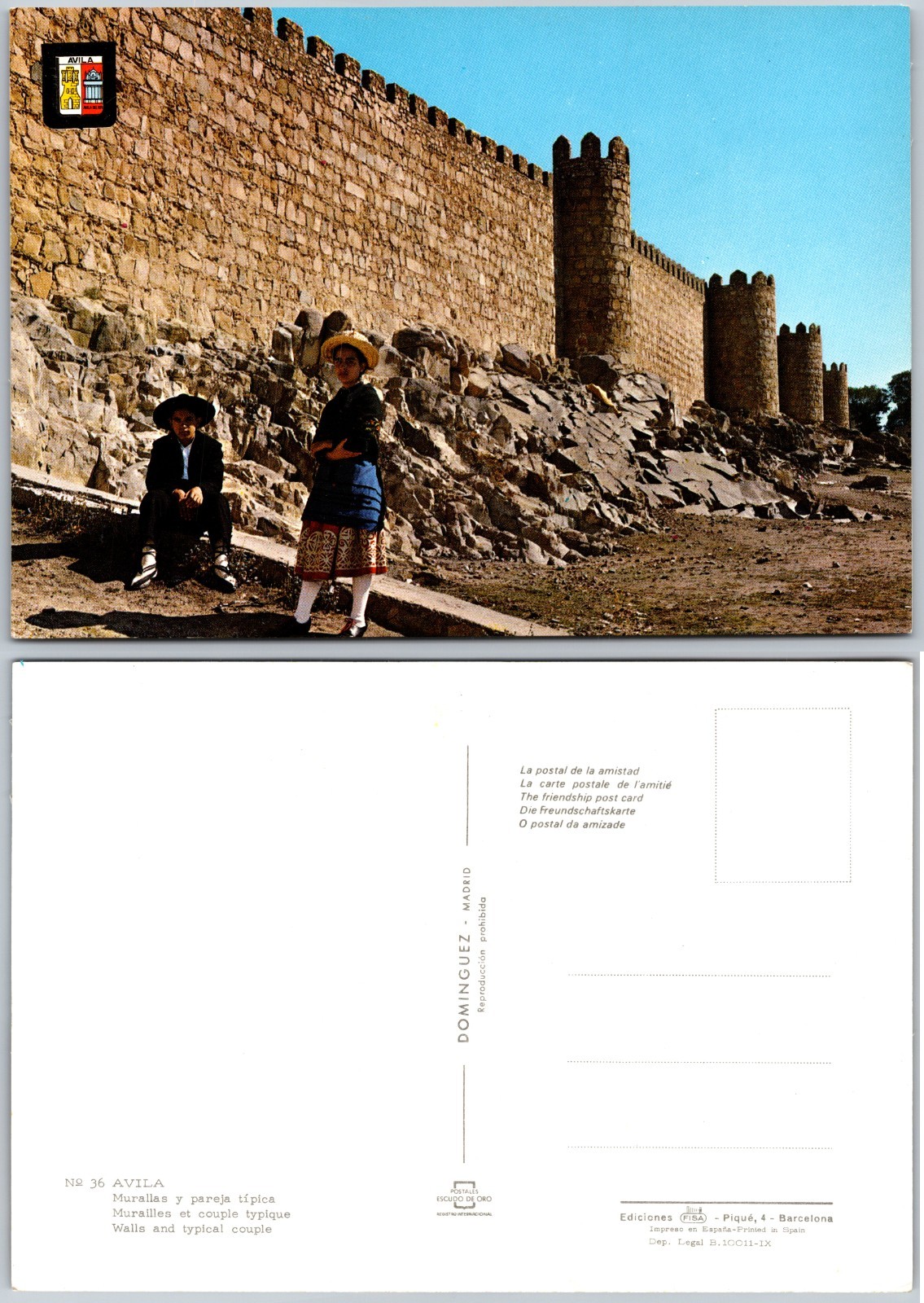 Continental Avila Wall and Local Couple Postcard Continental Avila Wall and Local Couple Postcard