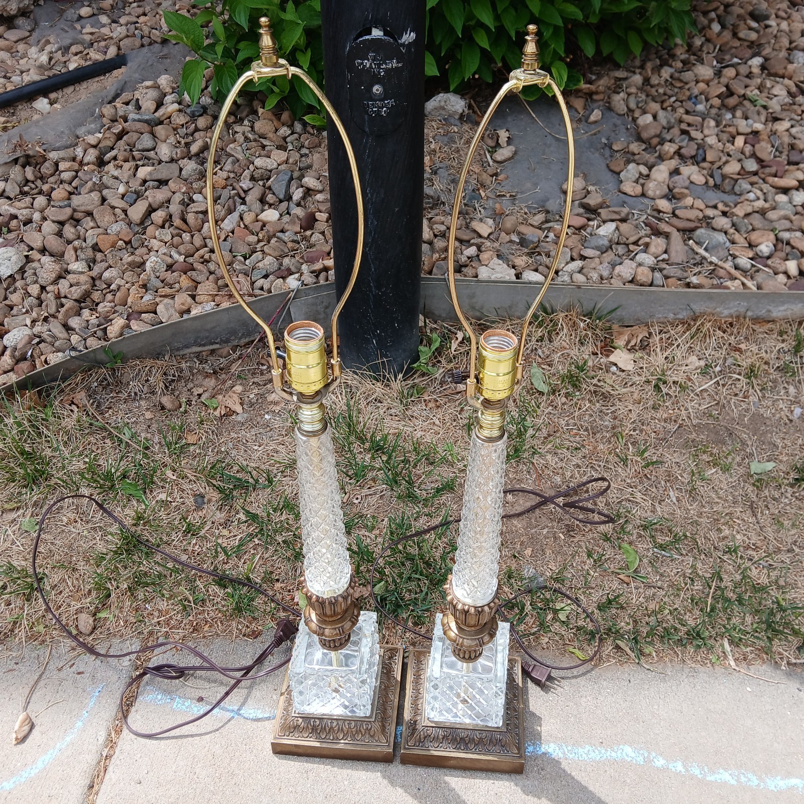 Vintage Glass Table Lamps Pair Hollywood Regency Set 21.75\