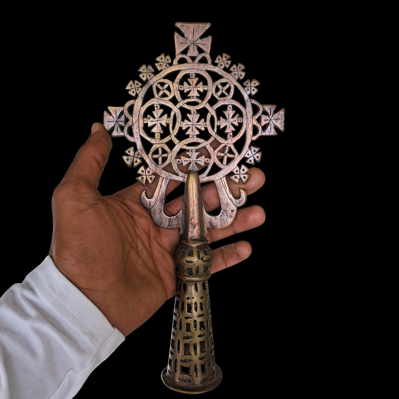 Vintage Ethiopian Orthodox Processional Church Cross Metal Religious Artifact