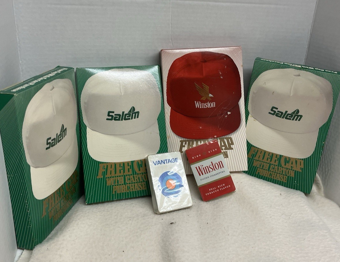 1990 3 Salem caps1 Winston cap Winston and Vantage card decks  minor wear to box