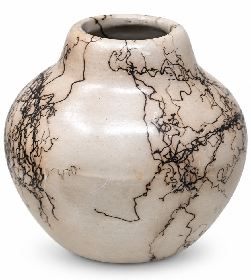 Signed Native Horsehair Pottery Small Vase 3.25\
