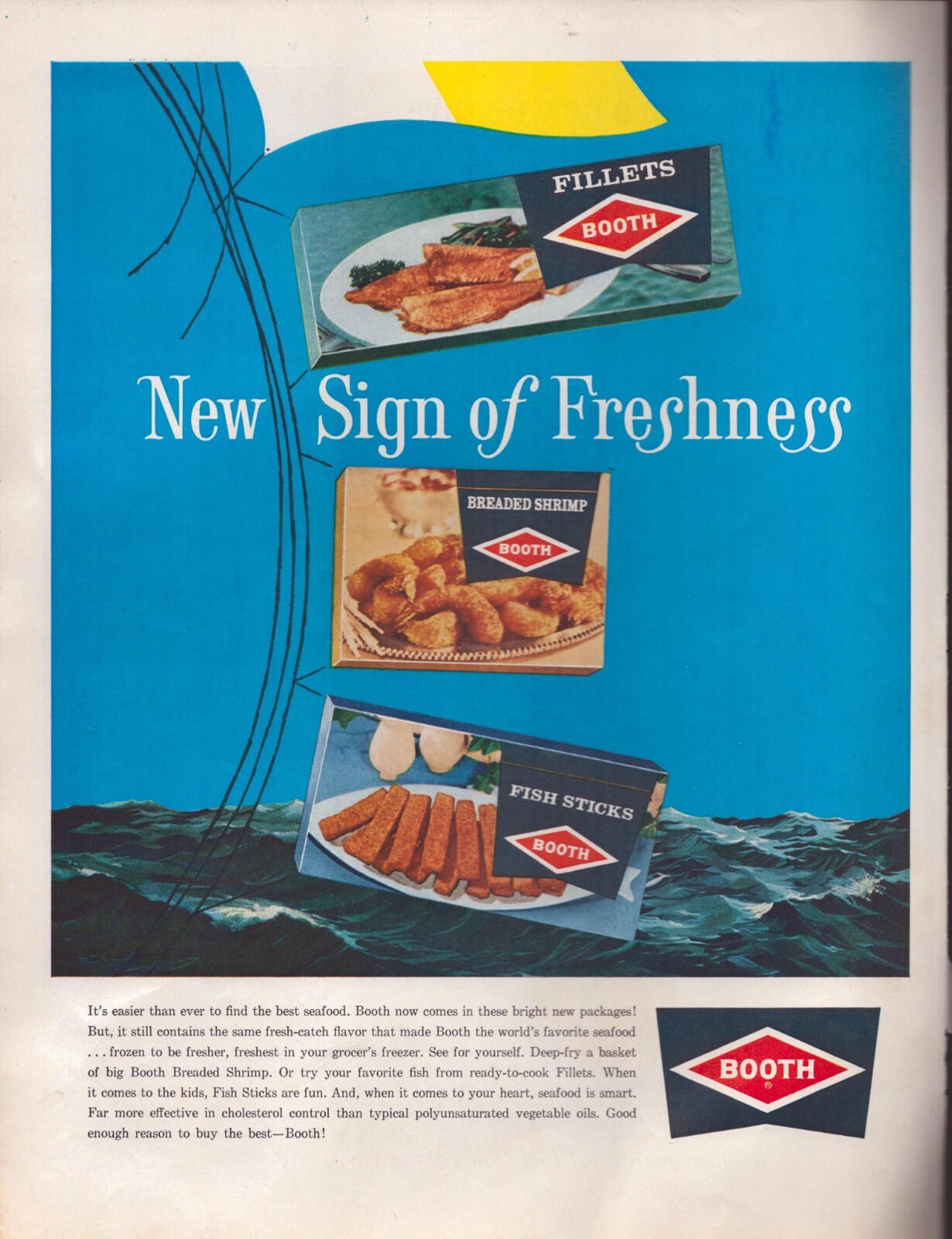 1963 Booth frozen fish fillets sticks breaded shrimp Vintage Ad