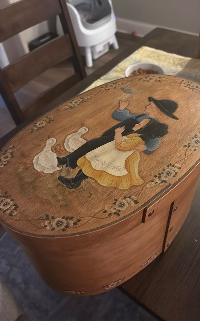 Vintage Hand-Painted Wooden Box with Folk Art Design