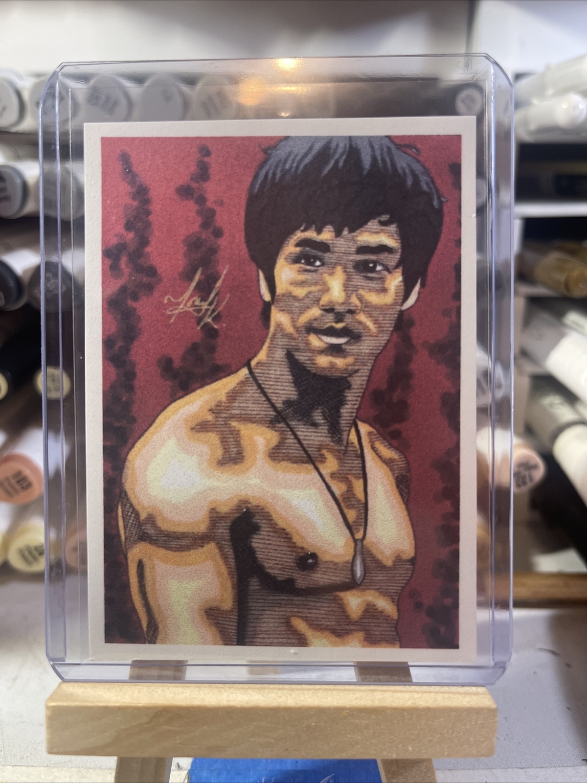 Hollywood Kung Fu Legend Bruce Lee Sketch Card STICKER Print ArtistSigned TonyK