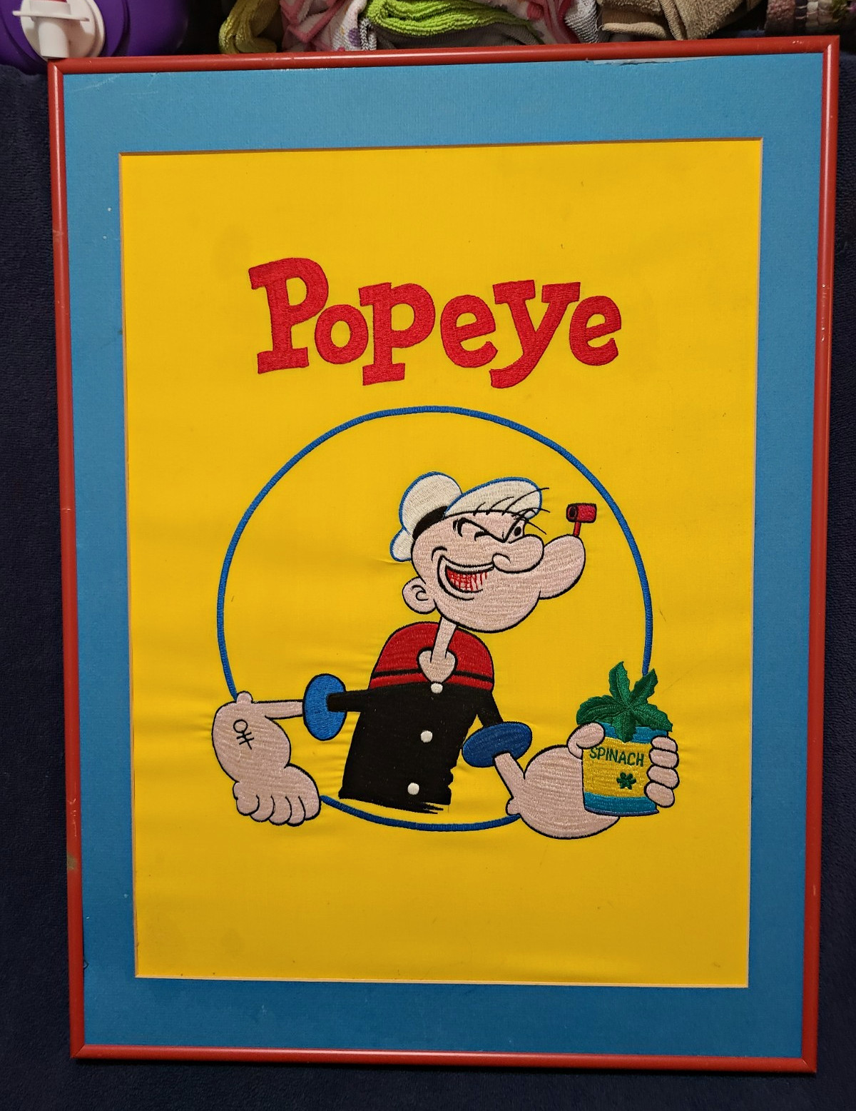 Vintage Framed Popeye  Embroidered Artwork 18x24