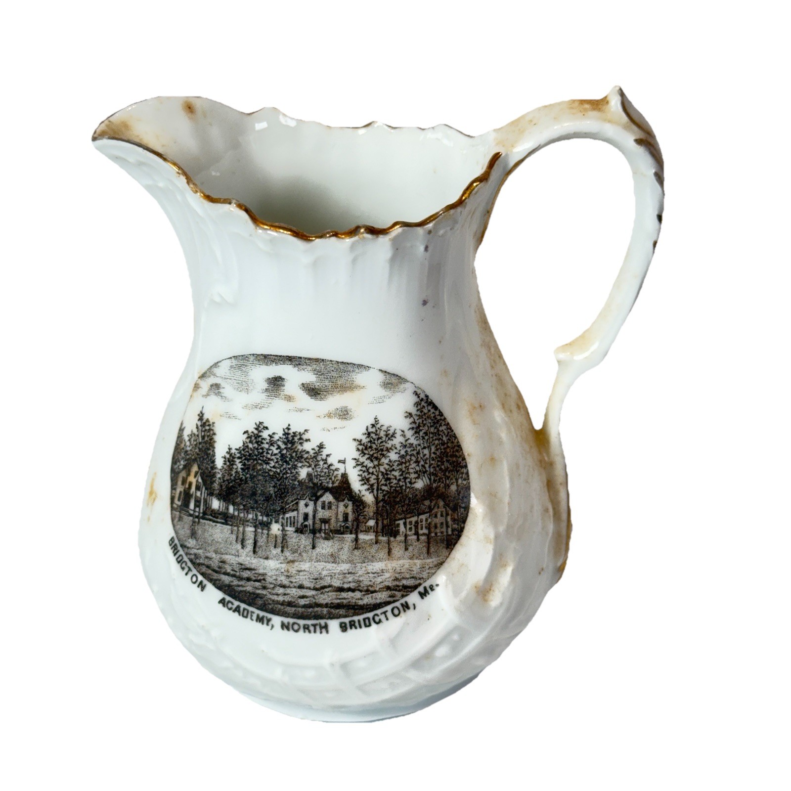 BRIDGTON , MAINE ME Antique BRIDGTON ACADEMY Souvenir FRANK GIBBS China Creamer BRIDGTON , MAINE ME Antique BRIDGTON ACADEMY Souvenir FRANK GIBBS China Creamer