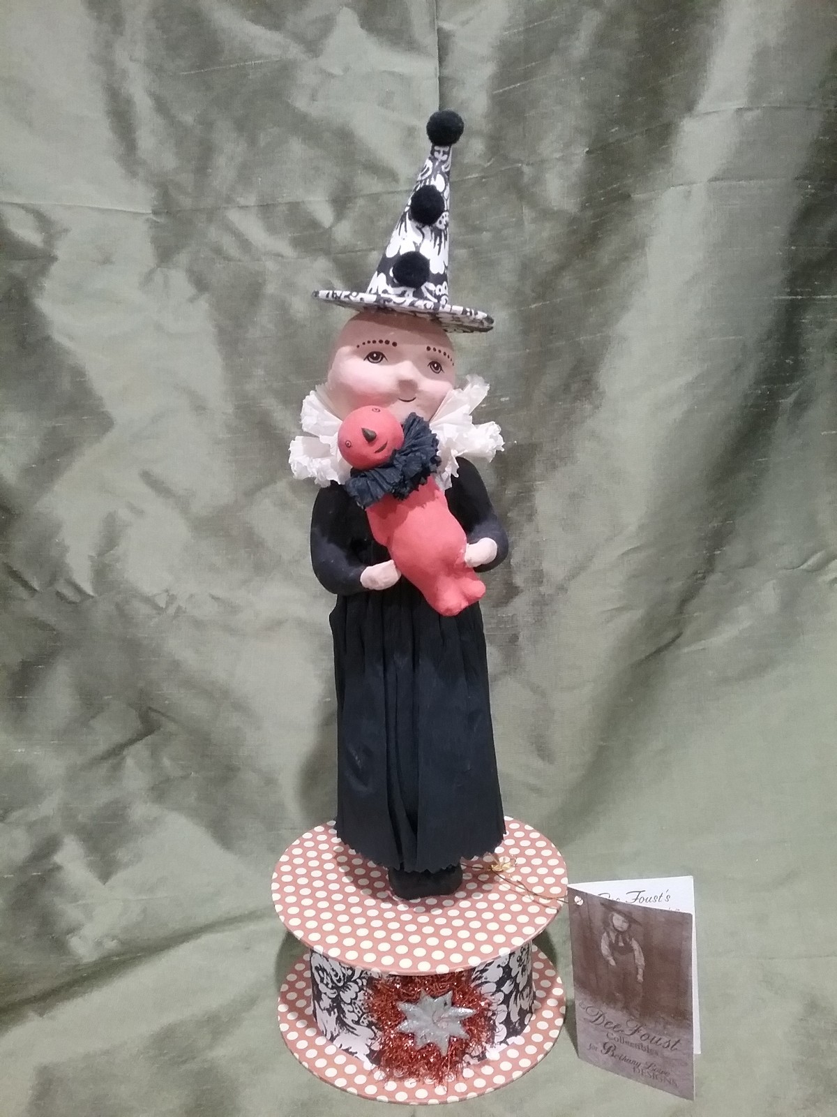 Dee Foust Bethany Lowe Halloween 13 Inch Witch with Baby Pumpkinhead Container