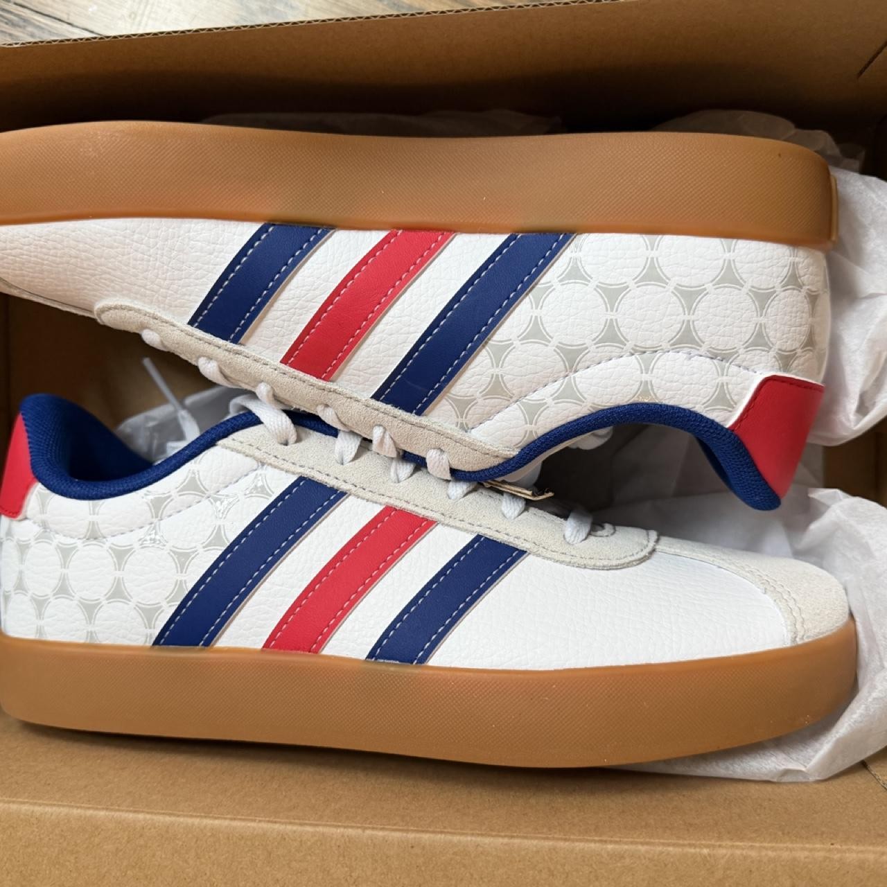 Adidas VL Court 3.0 K Sneakers White/Red/Blue/Beige, Size US 5.5 #Retro