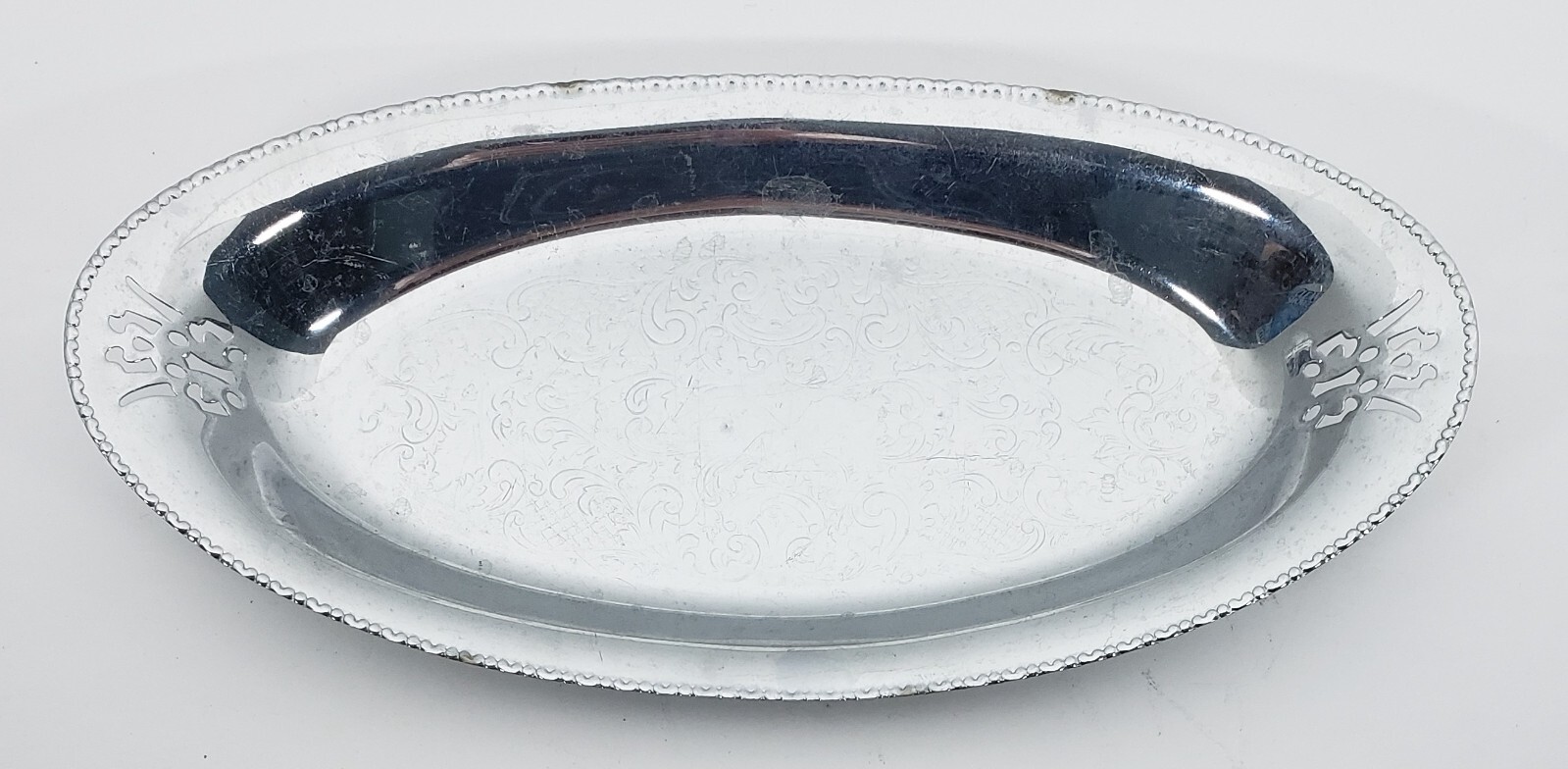 Vintage Krome Kraft Farber Bros. Stainless Dish Serving Bread Tray 