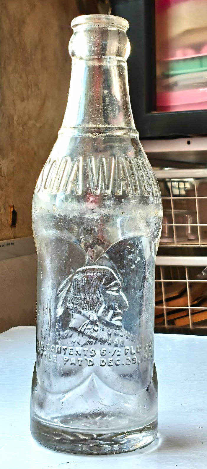 Vintage Indian River Soda Water Bottle Danville KY Clear  6.5 oz Embossed Chief