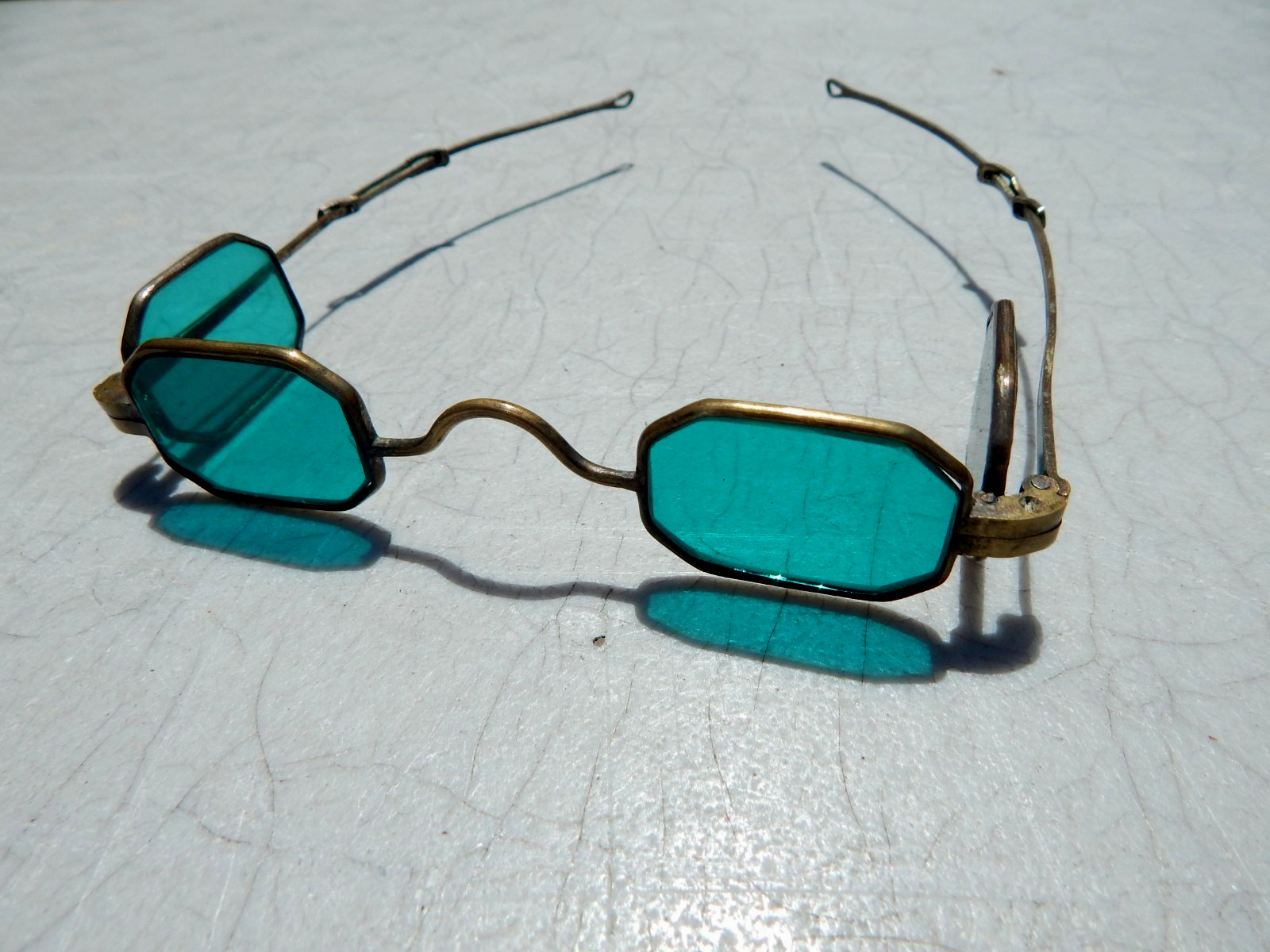 1850'S SCHILDKNECT BLUE 4 LENS  TELESCOPING RAILROAD CARRIAGE  SUNGLASSES