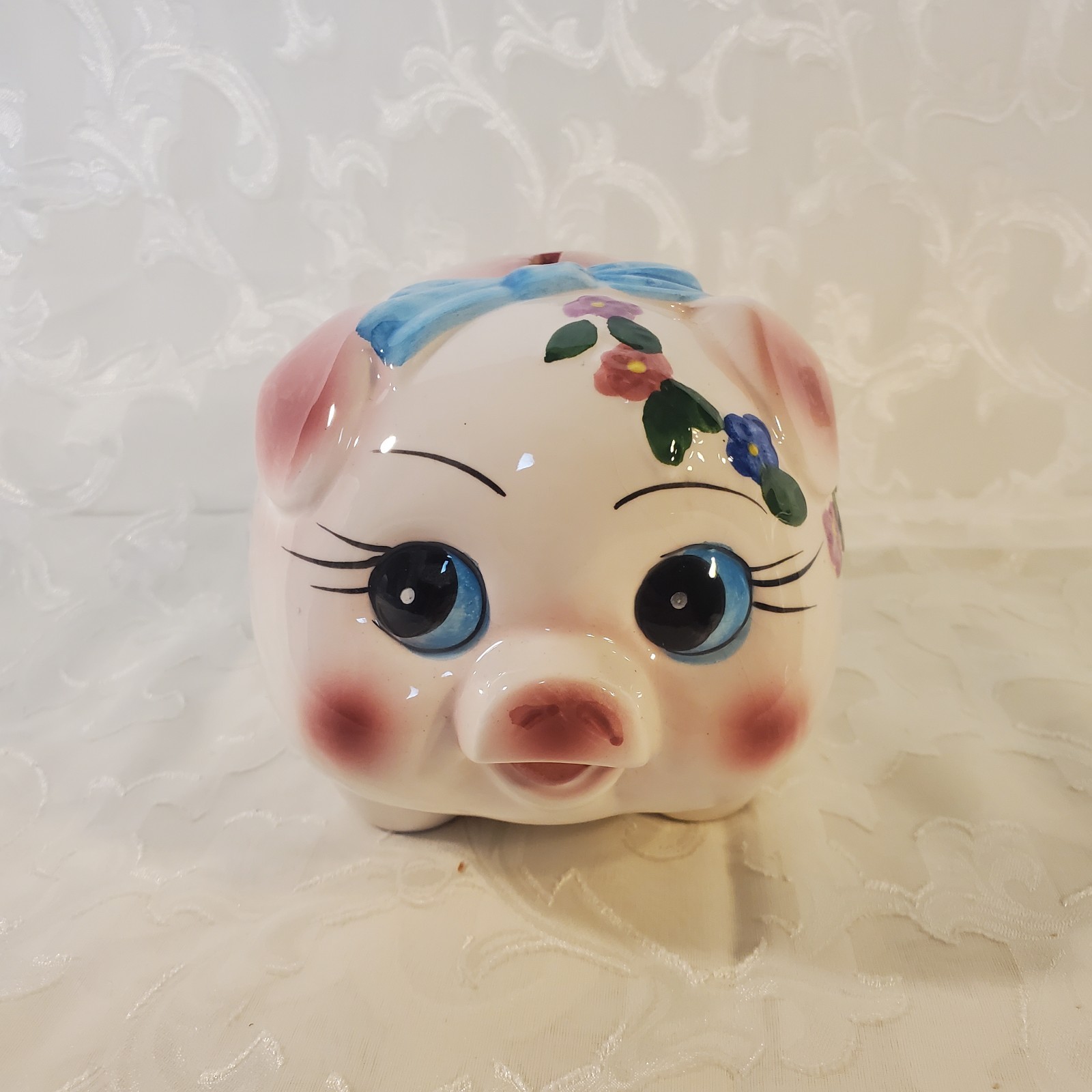 Vintage Ceramic Painted Piggy Bank, cute retro kitsch style