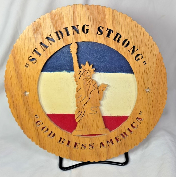 Handmade 3D Folk Art Plaque Wooden Patriotic Statue of Liberty God Bless America Handmade 3D Folk Art Plaque Wooden Patriotic Statue of Liberty God Bless America