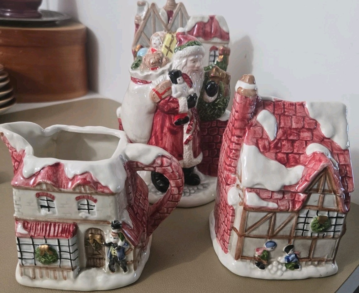 VTG 1987 Fitz & Floyd Dickens Christmas Napkin/Letter Holder Sugar Creamer Lot