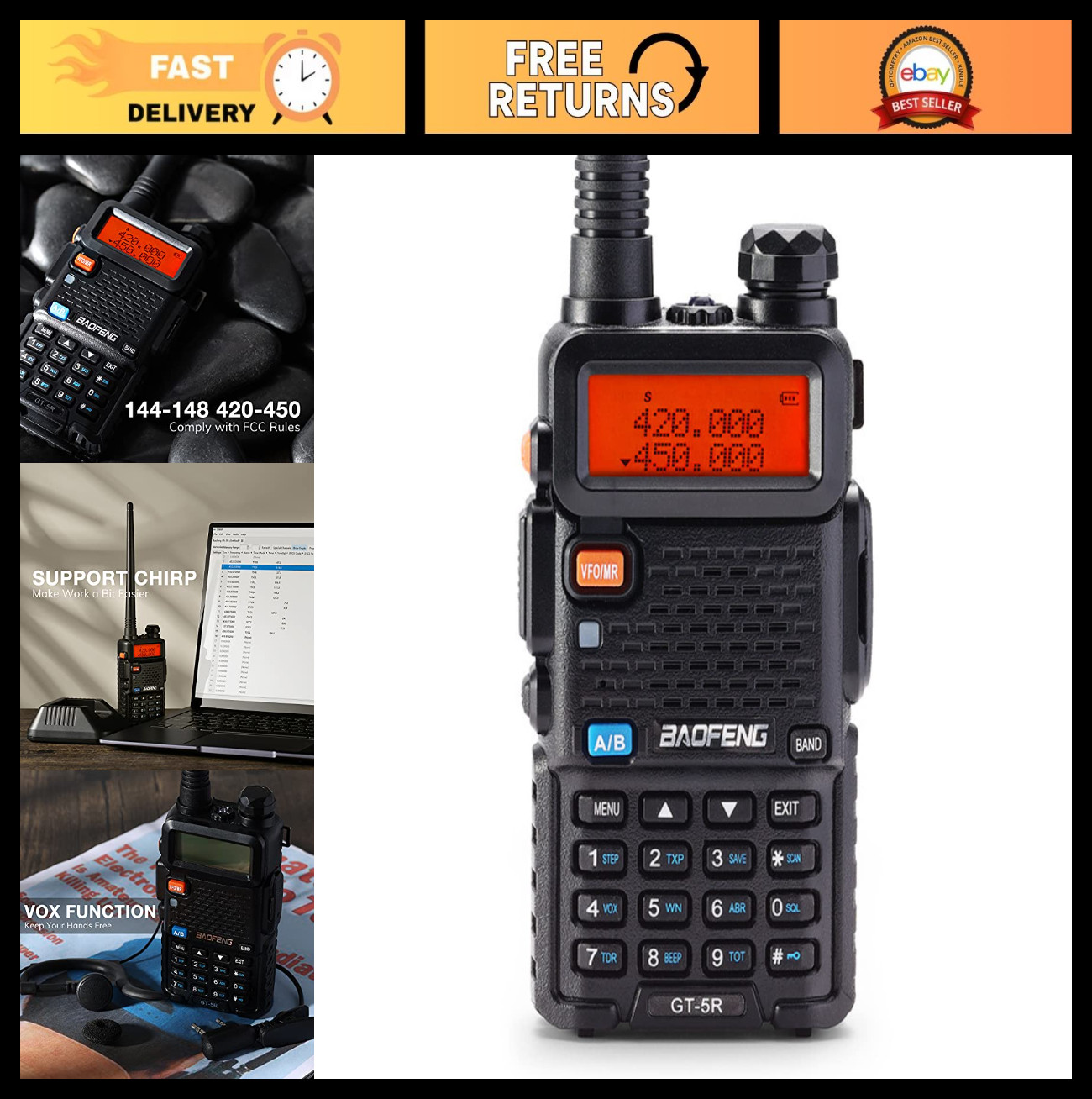 [UV-5R FCC Compliant Version] BAOFENG GT-5R Dual Band Two Way Radio, UHF VHF Ham