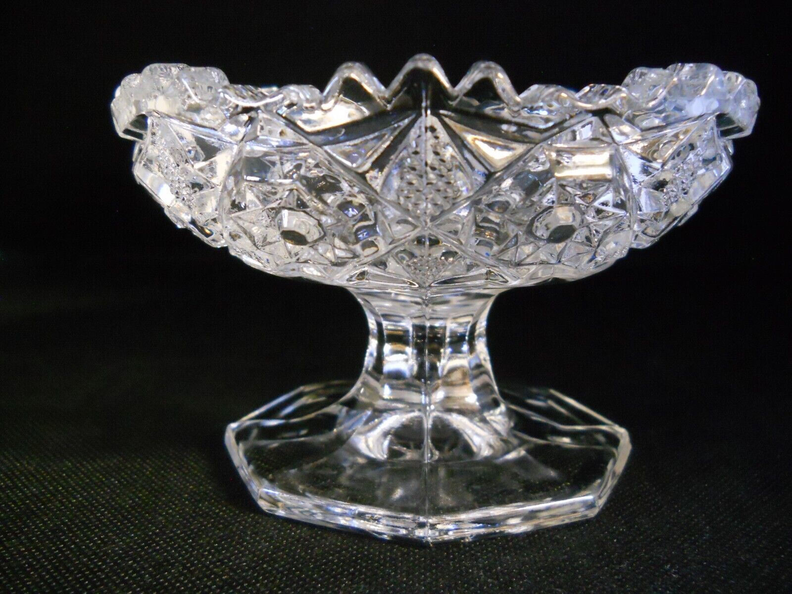 Vintage Heavy Cut Crystal Clear Bowl Candy Compote Pedestal Dish