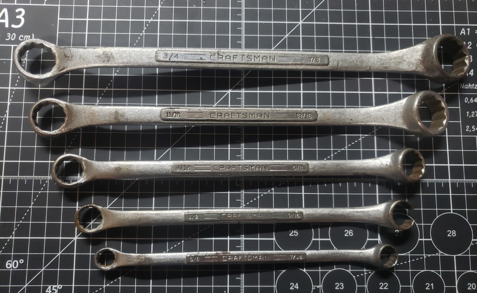 Vintage Craftsman Double Box End Wrenches - Rare Pointed A = no V= 45-47