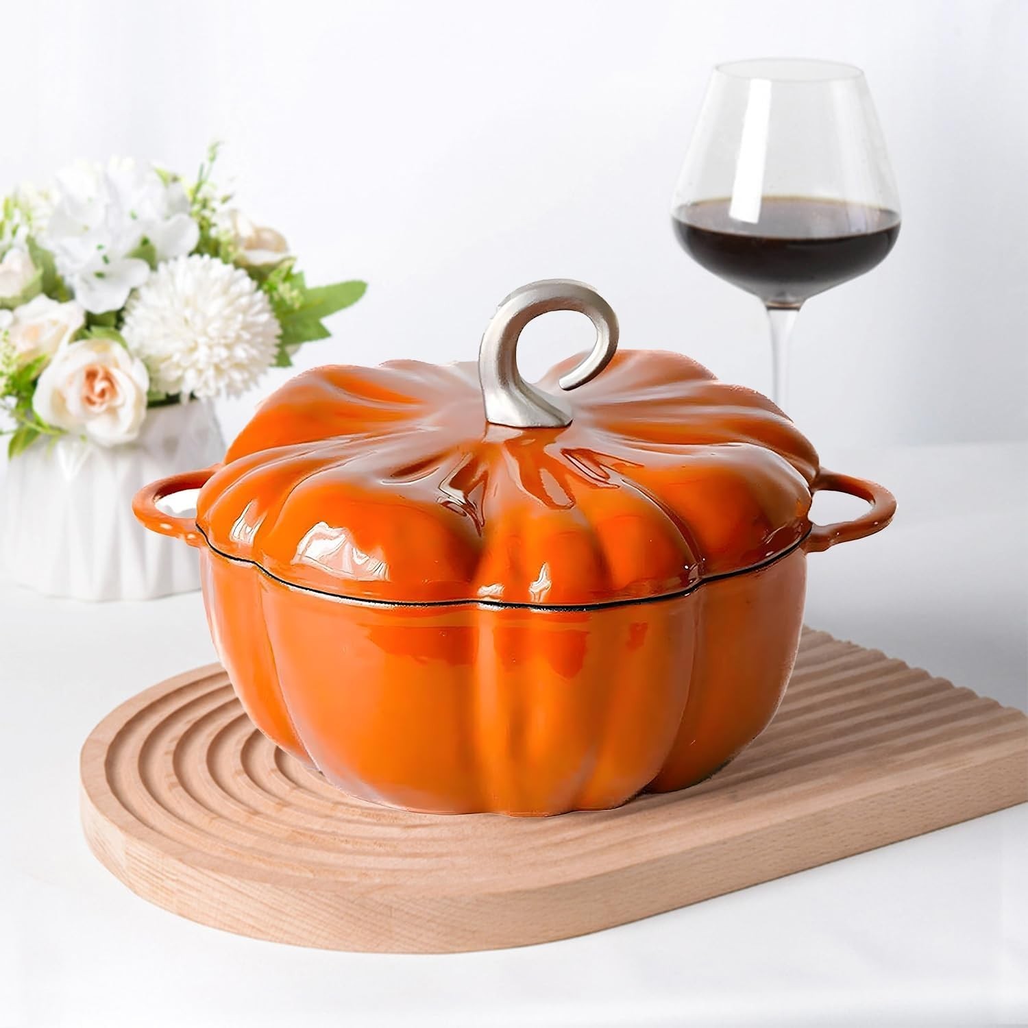 Pumpkin Cast Iron Dutch Oven, 4qt Pumpkin-Shaped Cocotte, Enamel Cast Iron Cooki Pumpkin Cast Iron Dutch Oven, 4qt Pumpkin-Shaped Cocotte, Enamel Cast Iron Cooki