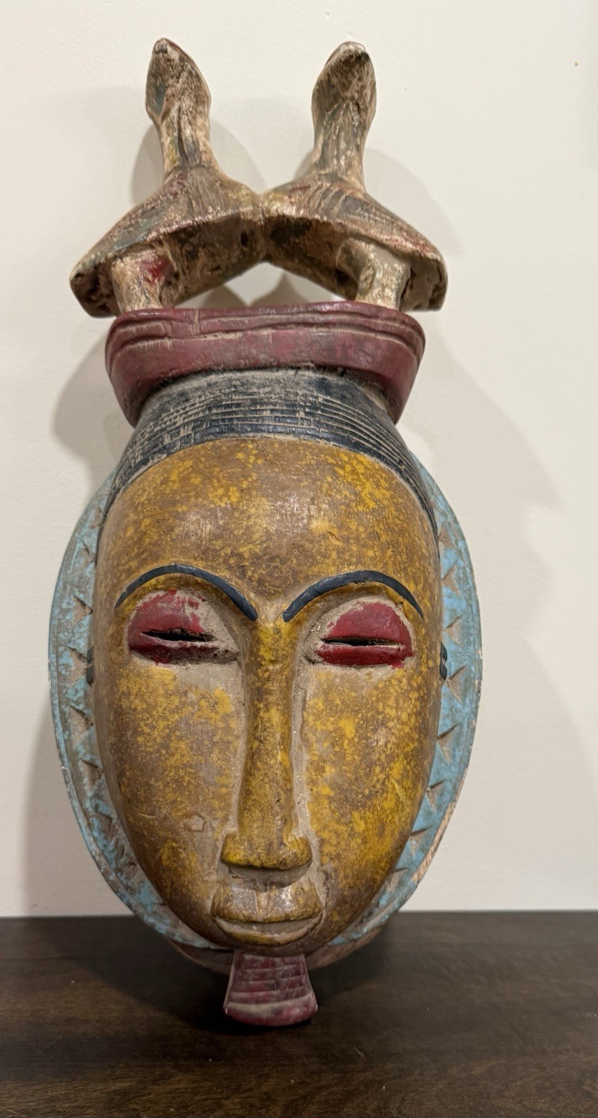 Authentic Baule Goli Ceremonial Mask – Ivory Coast – Double Bird Crest