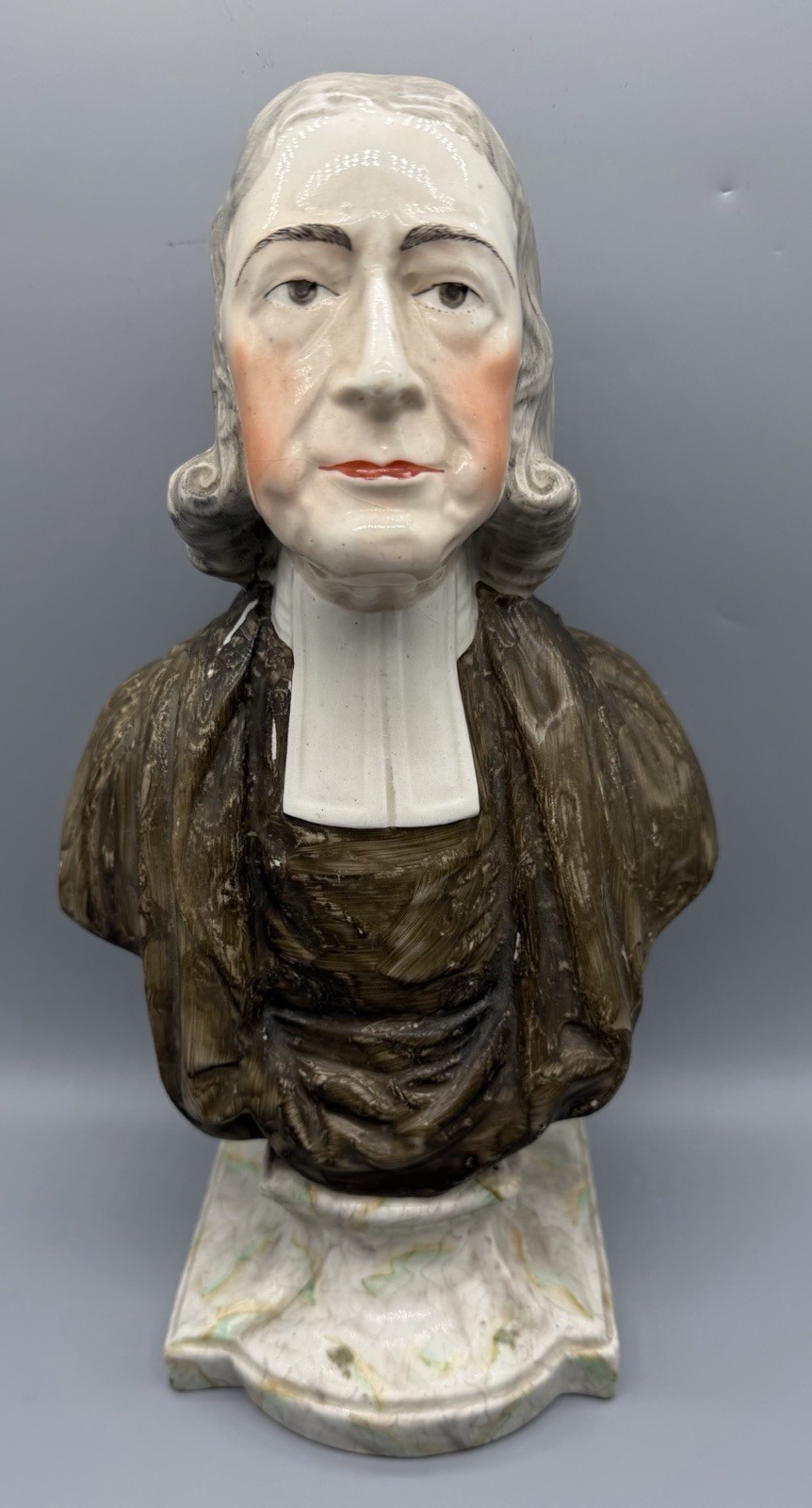 Antique English Staffordshire Bust of John Wesley, founder of Methodism, 19th C.