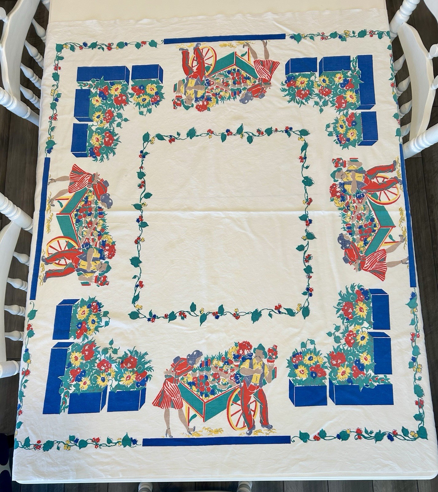 Vtg 1950s Startex Flower Vendor Tablecloth Cotton Mid Century Market Cart Rare Vtg 1950s Startex Flower Vendor Tablecloth Cotton Mid Century Market Cart Rare