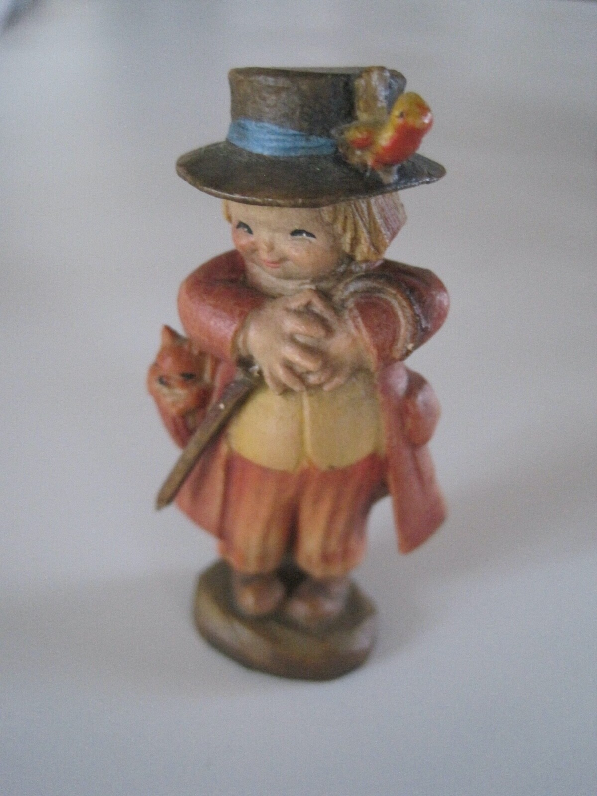 ANRI Italy Wood Carving Boy W/ Cane & Squirrel 3\