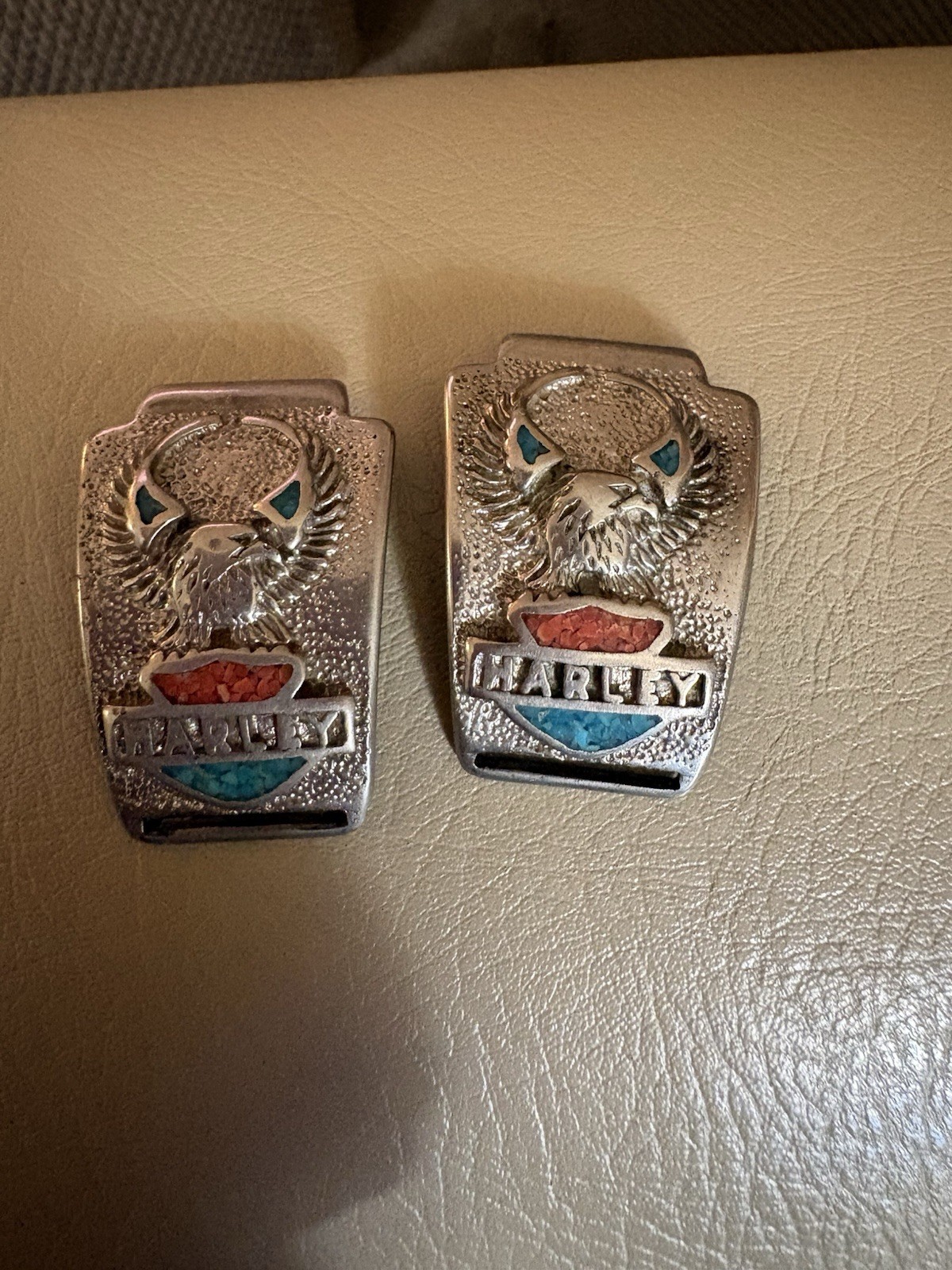 Vintage 1987 Harley Davidson Eagle Watch Tips Inlay Pair