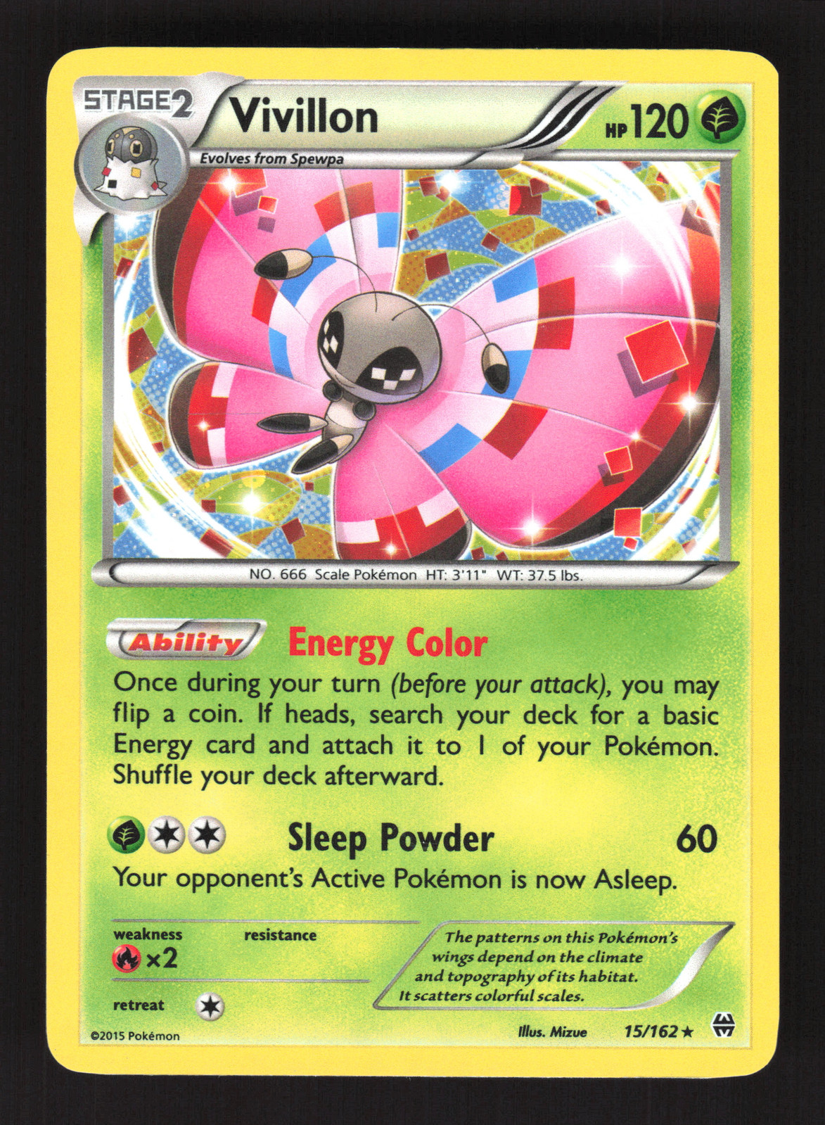 Vivillon #15/162 XY - BREAKthrough Pokemon Card - LP