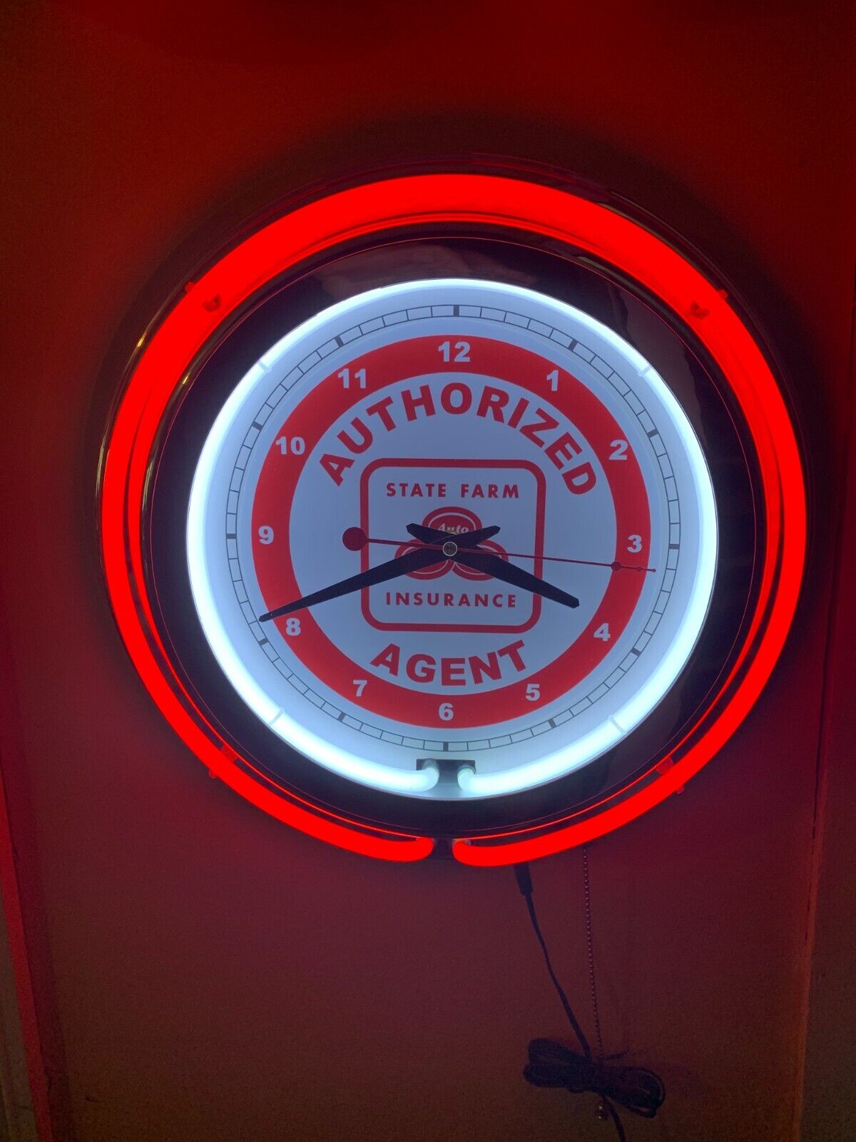 State Farm Insurance Agent Office RED Advertising Neon Wall Clock Sign