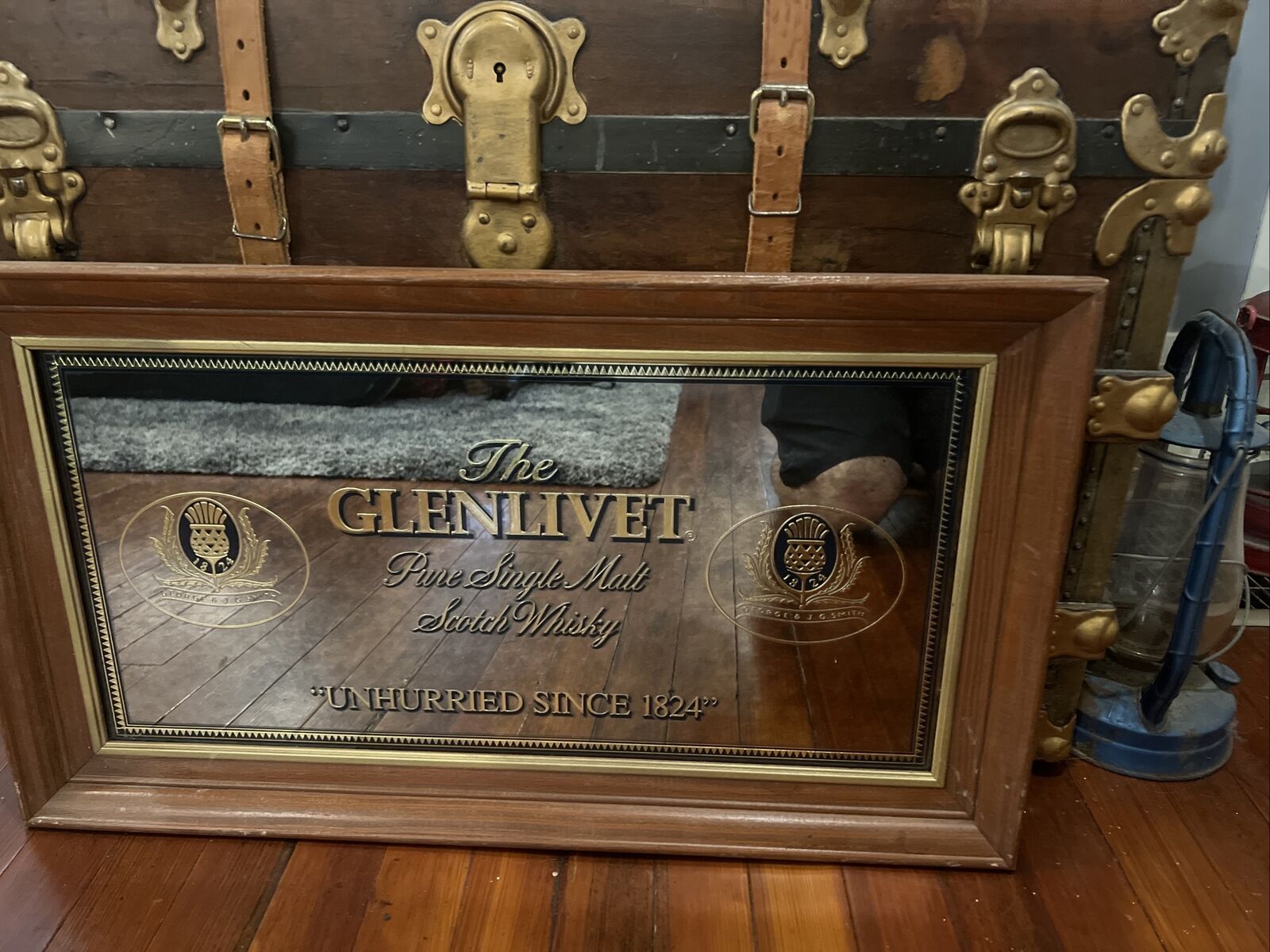 Vintage Glenlivet Scotch Whiskey Smoke Mirror - 28 X 16 “unhurried Since 1824”