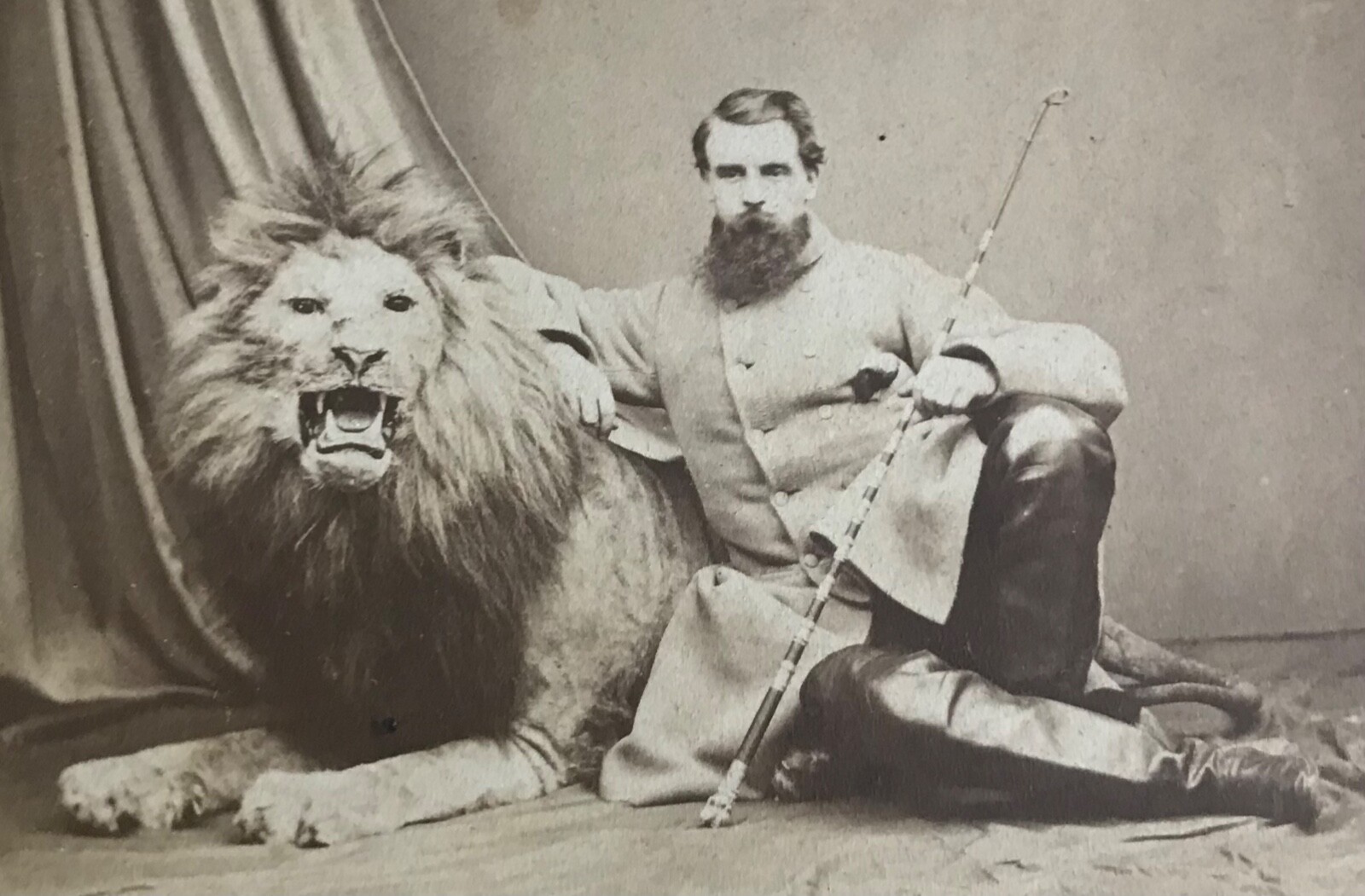 Antique Photograph CDV French 1865 Lion Tamer J Crockett Alfred Cailliez Paris 