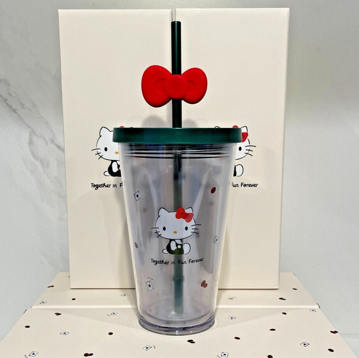 Starbucks X Hello Kitty 16oz Double‑Layer Plastic Cold Drink Mug,Cute Bow Design