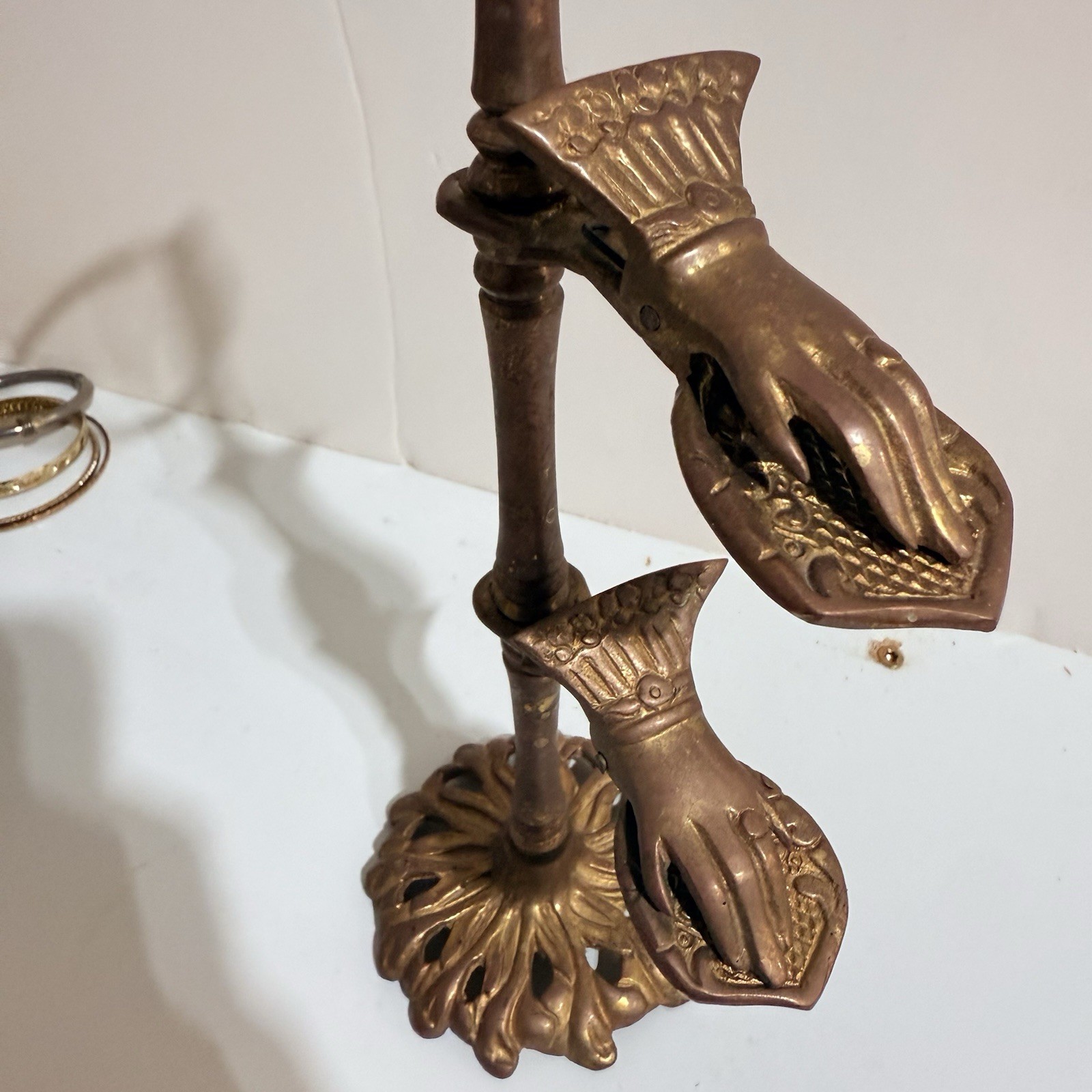 Vintage Brass Victorian Double Hand Clip 15” Stand  Card Weighs Over 700 Grams