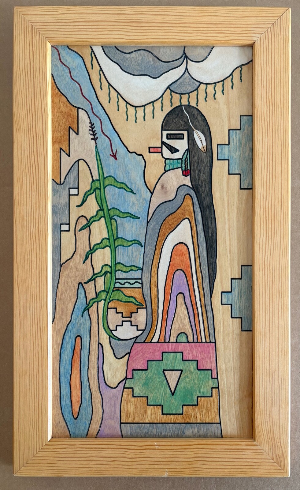 Hand-Carved Hopi Wood Panel by Native American Arizona Artist Rick Honyouti Hand-Carved Hopi Wood Panel by Native American Arizona Artist Rick Honyouti