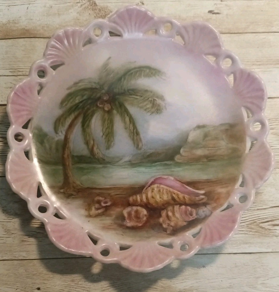 Vintage Hand Painted Shells Seashore Porcelain Plate 8\