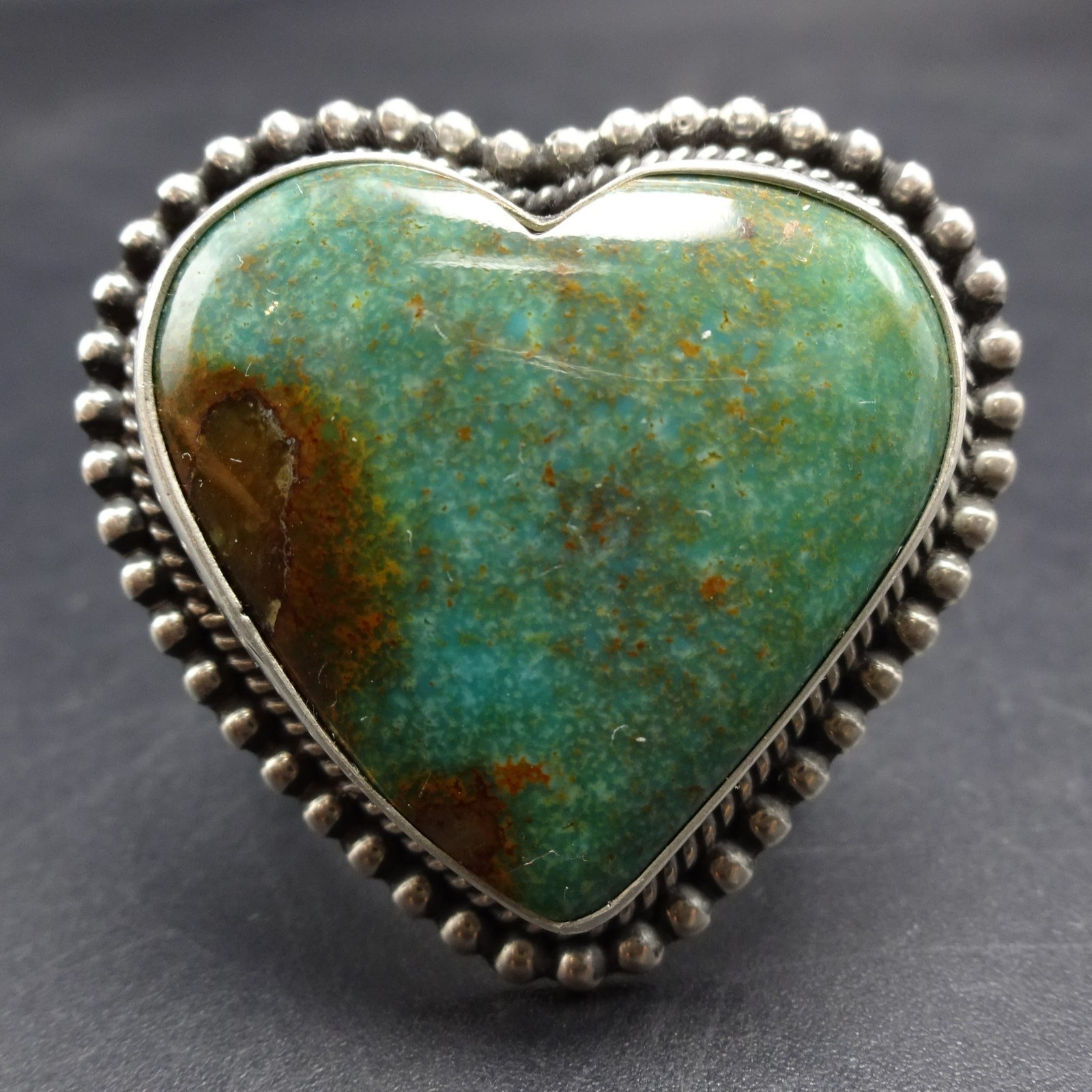 ANNIE HOSKIE Navajo HEART SHAPED TURQUOISE CAB Sterling Silver RING size 8.75 ANNIE HOSKIE Navajo HEART SHAPED TURQUOISE CAB Sterling Silver RING size 8.75