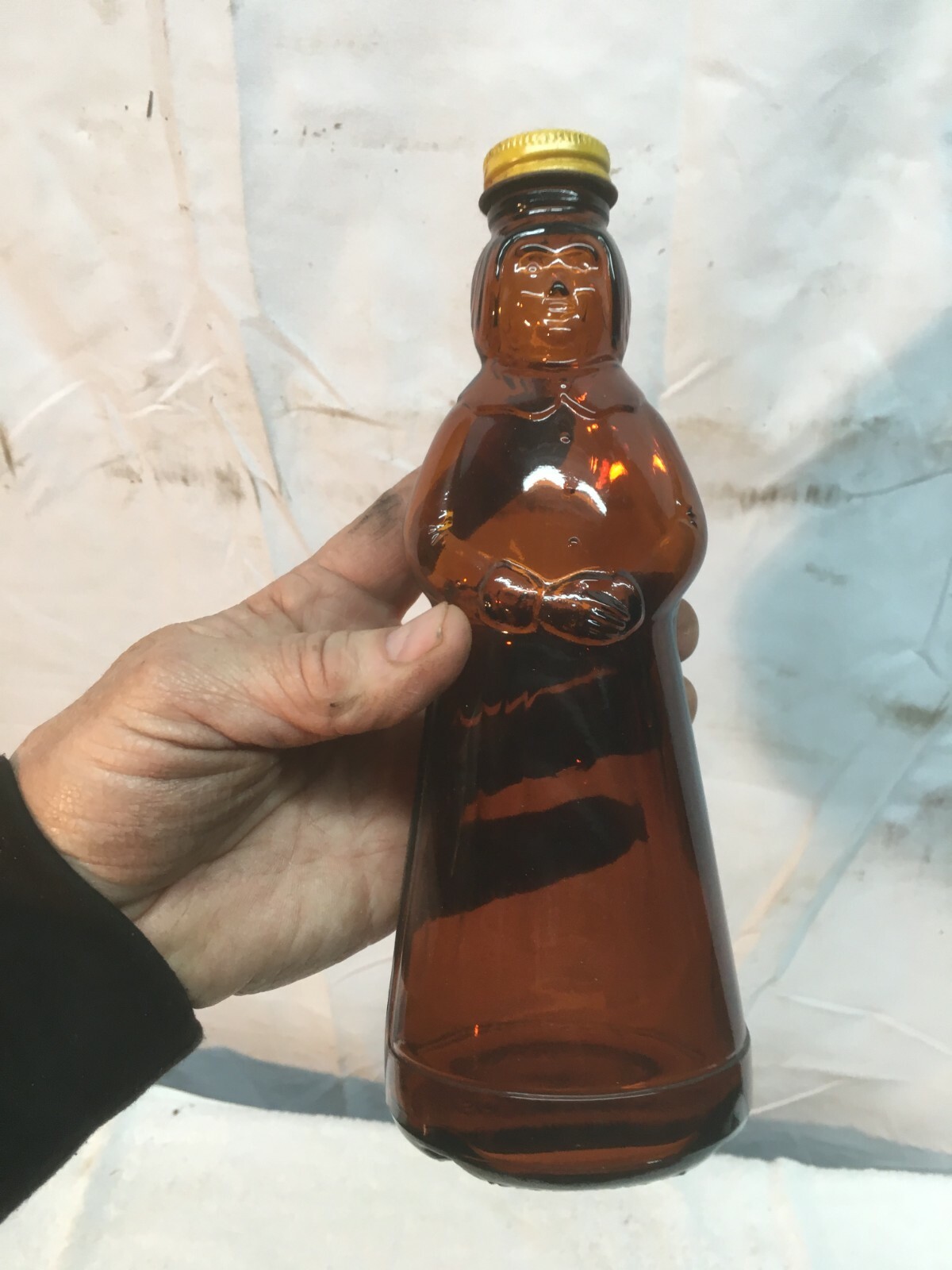 Vintage Brown Glass Jar Mrs Butterworth small Bottle Kitchen Syrup Jar with lid