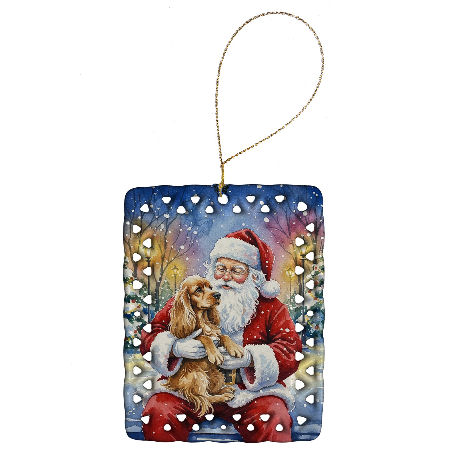 Caroline's Treasures Cocker Spaniel with Santa Claus Porcelain Ornament Caroline's Treasures Cocker Spaniel with Santa Claus Porcelain Ornament