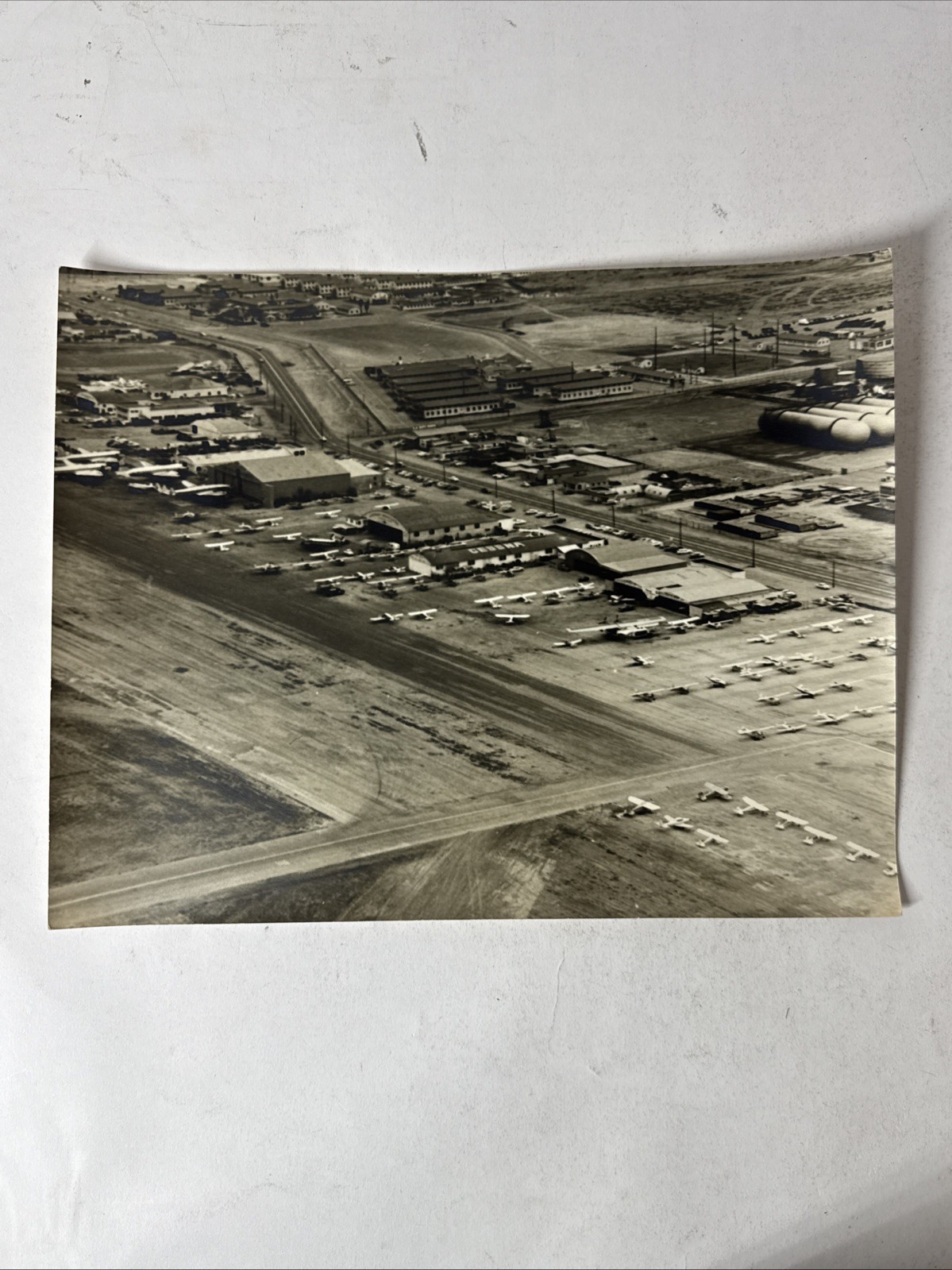 Vintage Airfield Aerial Photo Small Planes Airport B&W 14x11 Vintage Airfield Aerial Photo Small Planes Airport B&W 14x11