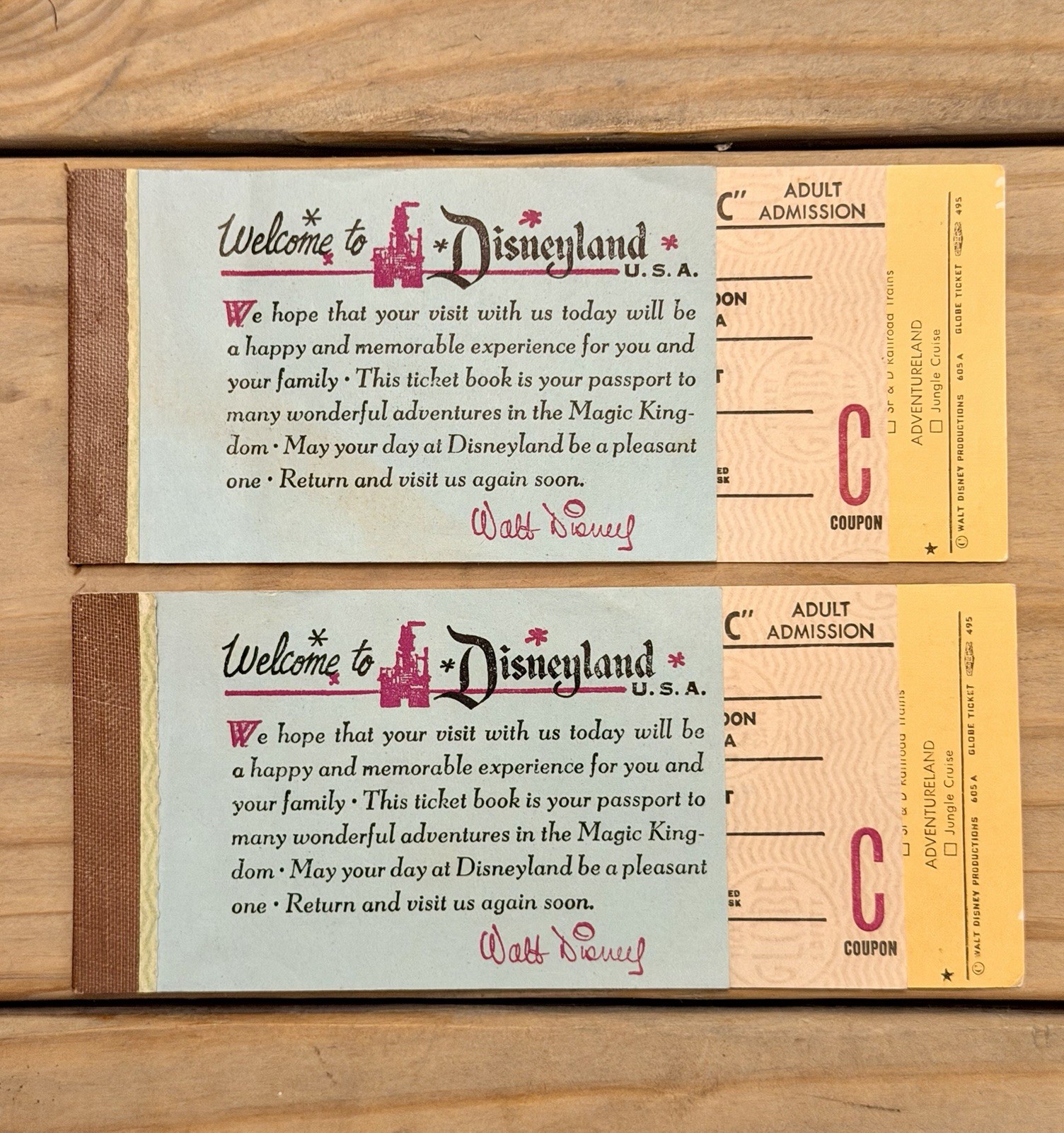 VTG 1960 Disneyland Ticket Books Lot of 2 Consecutive Numbers C Coupons