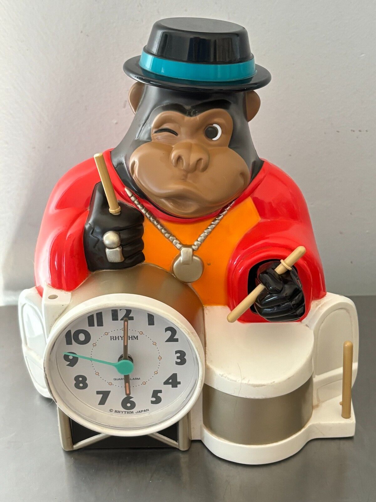 Vintage RHYTHM ONE MAN BAND Gorilla Drummer Alarm Clock Parts NOT WORKING FLAWED