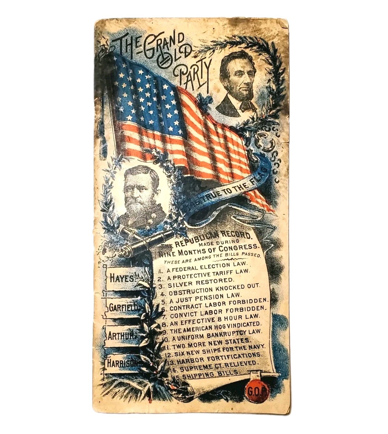 Rare 1890 Grand Old Party's Republican Record Of Bills GOP Political Pamphlet