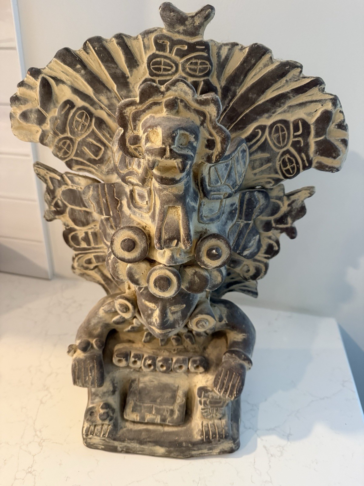 Vintage 17” Mesoamerican Mayan Aztec Style Pottery Deity Sculpture Folk Art
