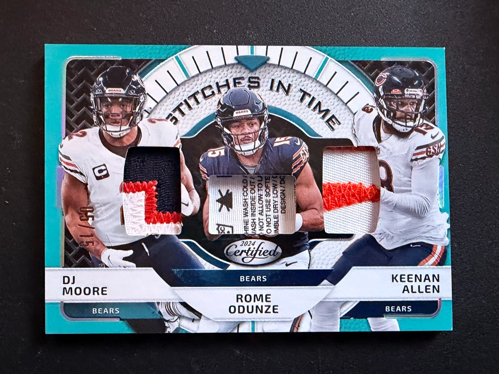 2024 Panini Chicago Bears Triple patch #'d5/15 DJ Moore Rome Odunze Keenan Allen 2024 Panini Chicago Bears Triple patch #'d5/15 DJ Moore Rome Odunze Keenan Allen