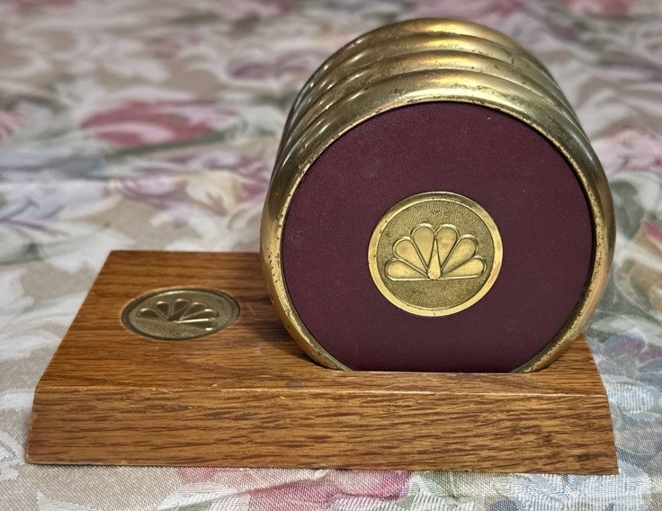Vintage NBC Brass & Leather Coasters Set Of 4 1960’s Vintage NBC Brass & Leather Coasters Set Of 4 1960’s