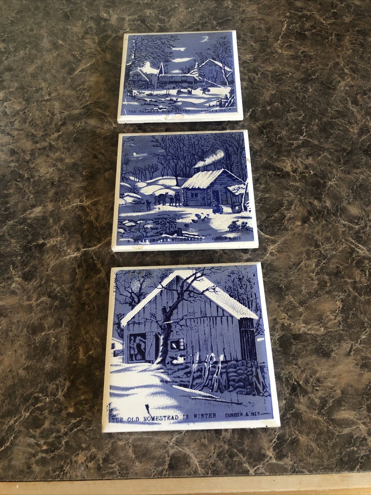 Currier And Ives Wall Tile. Lot Of 3