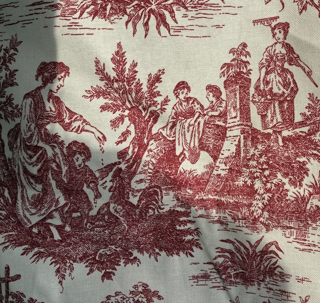 New Vintage WAVERLY ‘Country Life’ Interior RED Pastoral Toile FABRIC - 3 Yds